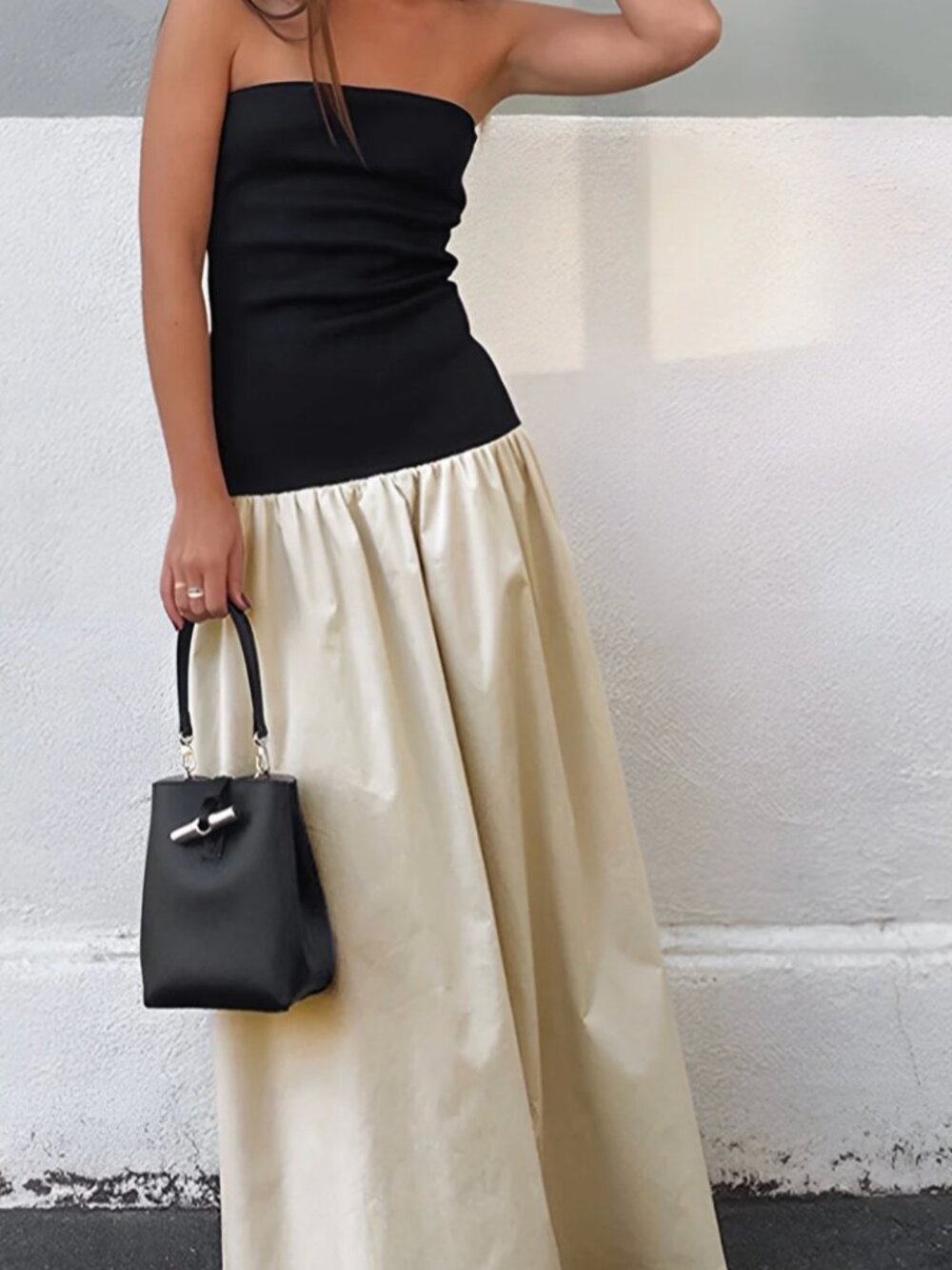 Commense Contrast Color Tube Long Dress M